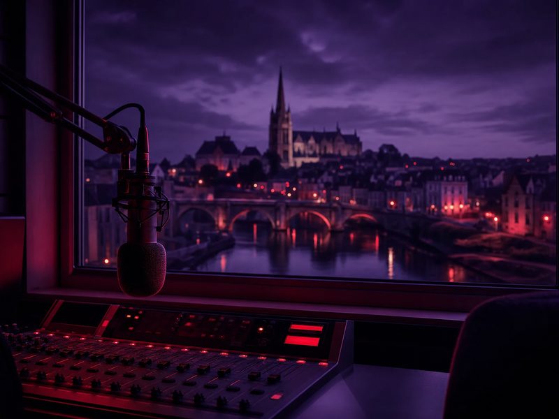 Studio de RTF Limoges, vue sur la cathédrale et les ponts de la Vienne